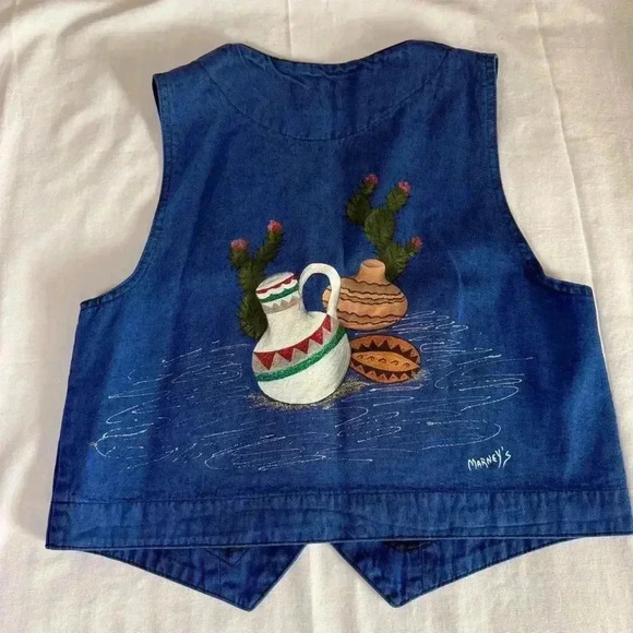 Vintage 80's Sundance Denim Vest Size Medium Acid Wash Painted Southwest Aztec - Picture 9 of 9